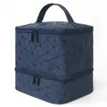 Doppelter tragbarer PU Kosmetikkoffer große Kapazität Nagellack Organizer Handtasche - Dunkelblau