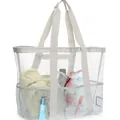 Large capacity white mesh beach bag, breathable tote bag with handles for swimming, travel, and vacation. - L / Gray
