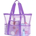 Large capacity purple mesh beach bag, travel tote shoulder bag for swimming and toy storage. - L / Purple