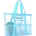 Light blue mesh beach bag large capacity tote bag for swimming vacation travel storage - L / Blue