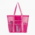Pink mesh beach bag large capacity tote travel swim bag with multi pockets storage - Small Rose Red