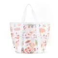 Große Mesh Strandtasche mit bunten Sommermotiven und praktischen Vordertaschen für Urlaub. - Hut