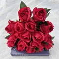Artificial red rose bouquet, 18 heads silk flowers for home decor and wedding party. - Bright Red