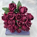 Artificial dark red rose bouquet 18 heads silk flowers for home decor wedding party - Burgundy