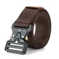 Heavy-duty brown nylon tactical belt featuring a quick-release metal buckle for outdoor wear - 125cm / Coffee