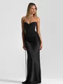 Elegante abito lungo nero senza spalline bodycon con top a corsetto e gonna in raso - Taglia S / Vestiti / Nero