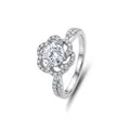 Elegante anello in argento sterling S925 con moissanite e design floreale per spose - Aperto Regolabile / Stile Romantico a Forma di Fiore (FDJZ-525) / Argento
