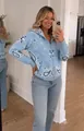 Women's light blue knit zip-up hoodie with vintage paisley print and relaxed fit - M / Tops / Sky Blue