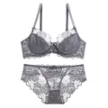 Conjunto de sujetador y braguita de encaje gris transparente con tirantes finos - 70A / Top Y Pantalón / Gris