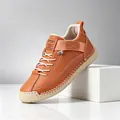 Large size orange casual women's shoes featuring exquisite handmade white stitching details - 38 / Orange (9888)