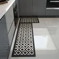 Schwarz-weißer geometrischer Küchenteppich Läufer Set, rutschfeste Fußmatte Zuhause. - Parker
