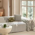 Detail shot of modern cream style ice silk sofa cover with geometric pattern in living room. - 180x380cm / Scattered Semicircle Black and White