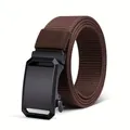 Canvas belt detail showing durable brown woven texture and sleek black buckle for daily wear. - Coffee 001