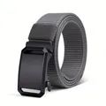 Grey nylon canvas tactical belt with black automatic metal buckle for casual wear daily use. - Gray 001