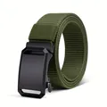 Green tactical canvas belt with black automatic buckle for outdoor and daily casual wear. - Army Green 001