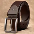 Cinturón de cuero marrón para hombre con hebilla clásica de metal para estilo casual y negocios. - 120cm / Café
