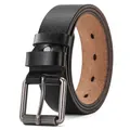 Cinturon de cuero genuino para hombre con hebilla metalica vintage, elegante accesorio clasico. - H1009 negro / 120cm