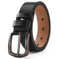 Cinturon de Cuero Verdadero Negro para Hombre Negocios Casual Hebilla Metalica - H1008 negro / 120cm
