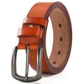 Men's brown genuine leather belt with a stylish antique pin buckle for business and casual wear. - 120cm / H1008 Brown