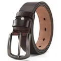 Cinturón de cuero genuino para hombre en marrón oscuro con hebilla clásica, estilo casual formal. - H1008 café / 120cm