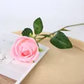 Artificial single branch pink rose silk flower for home wedding decoration and party supplies. - Valentine Rose Pink