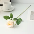 Single artificial rose flower, realistic champagne floral decor for wedding and home photography props. - Champagne