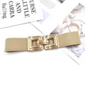 Women elastic waist belt with metal square buckle stretch cinch belt for dress accessory - Khaki