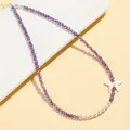 Elegant purple crystal necklace with white freshwater pearls and butterfly charm - Amethyst freshwater pearl shell butterfly necklace