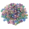 Detailed view of colorful plastic pumpkin beads with silver plated edges for DIY jewelry crafts. - 100 Pieces (10g) / Multicolor