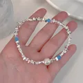 S925 Sterling Silver Pearl Bracelet Minimalist Blue Crystal Stackable Variant Jewelry - Artificial Pearl Blue Crystal Style (MY32713)