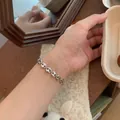 Silver anchor chain bracelet for women, minimalist daily wear stackable metal jewelry style. - Anchor Chain Interlocking Style (MY37613)
