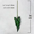 Artificial alocasia leaf detail view showing 34cm length and 76cm total stem height. - Single Giant Taro Leaf
