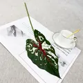 Artificial caladium leaf single green plant detail view for living room and indoor wall decor. - Single Caladium Leaf - Green with Red Center