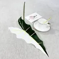 Artificial elephant ear plant leaf detail, decorative green foliage for home room wall decor. - Single Large Alocasia Leaf - White and Green