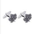 Boutons de manchette feuille d'erable argentes homme, chemise affaires metal chic - Style Feuille d'Érable Vintage (B1347)
