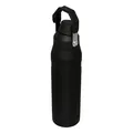 Black insulated stainless steel water bottle with portable handle, ideal for sports and travel. - Black