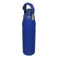 Close-up detail view of the blue stainless steel portable handle design water bottle. - Blue