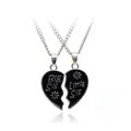 Best friend matching heart necklace set big little sis silver chain jewelry gift - Black Flower Enamel Stitching Necklace Two-Piece Set (A2207BL)