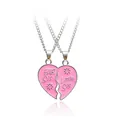 Best friends broken heart pendant necklace, cute pink enamel matching sister jewelry for women. - Pink Flower Enamel Stitching Necklace Two-Piece Set (A2207PI)