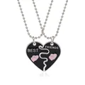 Collier amie assorti cœur avec émail noir et petits cœurs roses pour femmes bijoux - Cœur Epissage Collier Set (A2668-3)
