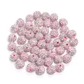 Pink Shamballa clay rhinestone beads, straight hole DIY bracelet jewelry making loose beads. - 1 Bead / Transparent Pink