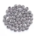 Shamballa clay rhinestone loose beads for DIY bracelet jewelry making, sparkling silver crystals. - 1 Bead / Transparent Black