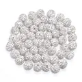 White rhinestone clay disco balls shamballa beads for DIY jewelry making bracelets 10mm - 1 Bead / White