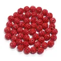 Red Shamballa clay rhinestone pave beads, straight hole loose DIY jewelry making charms. - 1 Bead / Bright Red