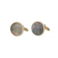 Classic round gold-tone cufflinks with colorful mother-of-pearl shell inlay for formal suits. - Round Gold Colorful Abalone Shell Style (B1266-2)