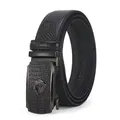 Herren Schwarzer Automatischer Schnalle Ledergürtel Krokodilmuster Freizeithose - 115cm / Stil 2