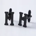 Black H shaped metal french cuff links for men shirt, elegant business dress accessories. - Letter H Style (B1210-H) / Black