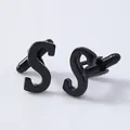 Black letter S cufflink variant featuring modern minimalist geometric design for men's shirts. - Letter S Style (B1210-S) / Black