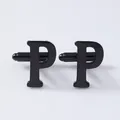 Black letter P metal French cufflinks for men's dress shirts, elegant business accessories. - Letter P Style (B1210-P) / Black