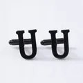 Black letter U cufflinks for men, classic French shirt sleeve studs and business buttons. - Letter U Style (B1210-U) / Black